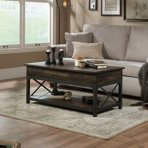 33.5 Round Coffee Table with 2-Tier Storage, Farmhouse Living Room  Cocktail Table with Black Metal Leg, Solid Wood Industrial Sofa Center  Table,Easy