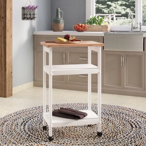 Behling Solid Butcher Block Kitchen Island with Baskets and Storage Shelf
